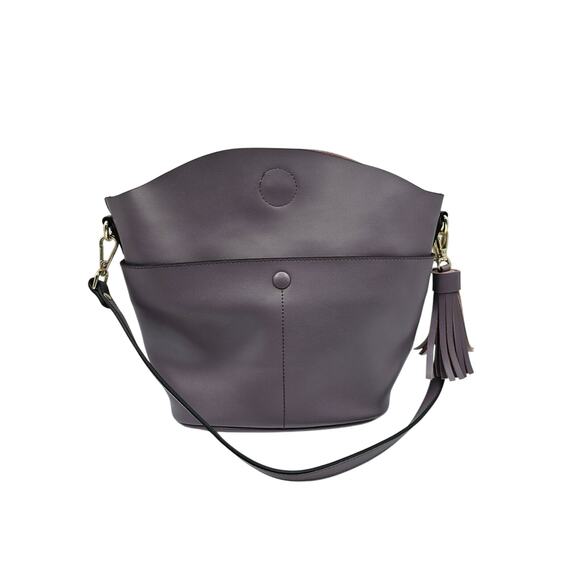 S-ZONE Leather Shoulder Bucket Bag Rich Purple Purse 12”x8”x5” Pockets Pouch - Picture 1 of 10